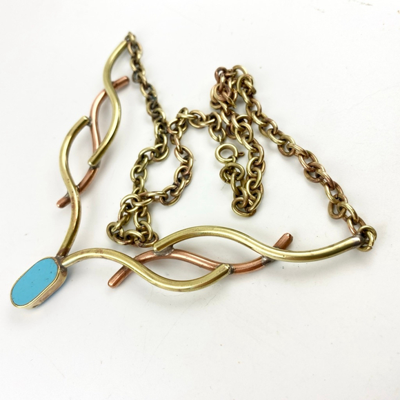 Vintage Celtic Brutalist Art Copper Sleeping Beauty Turquoise Statement Necklace - Picture 7 of 7